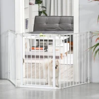 PawHut Pet Safety Gate, 3 Panels Playpen Fireplace, Foldable Metal Fence, Stair Barrier, Room Divider, Fire Guard w/ Automatic Closing Door, White(m-2)