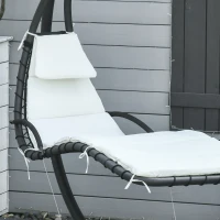 Outsunny Bain de Soleil transat Suspendu Chaise Suspendu Extérieur avec Pare-Soleil et Matelas Design Contemporain 194L x 117l x 192H cm Acier Polyester crème Noir(m-9)