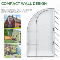 Outsunny Outdoor Walk-In Lean to Wall Greenhouse with Zippered Roll Up Door and PE Cover, 214L x 118W x 212Hcm, White(m-5)