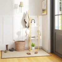 HOMCOM Albero Appendiabiti da Terra in Bambù con 9 Ganci e 3 Ripiani, Legno Naturale e Bianco(m-7)