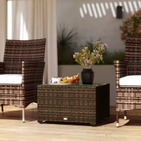 Outsunny 62 x 62cm Glass-Top Rattan Side Table - Brown(m-10)