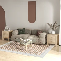 HOMCOM Bedside Table with 2 Drawers, Nightstand with Handles and Elevated Base, Side Table for Bedroom, Living Room, Set of 2, Brown(m-10)