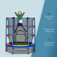 HOMCOM Trampolino Elastico per Bambini da 3 Anni Ø140cm con Rete di Protezione e Corde Bungee, Blu(m-4)