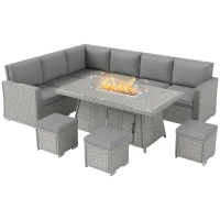 Outsunny Seven-Piece Firepit Table Rattan Sofa Set - Grey(m-1)