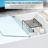HOMCOM Tavolino da Salotto Moderno con Ripiani e Scomparti Nascosti in Legno e Vetro, 100x55x36cm(m-5)