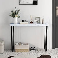 HOMCOM Mesa de Entrada con Patas de Acero Antivuelco Mueble de Recibidor para Salón Pasillo 110x25x79,5 cm Blanco(m-8)