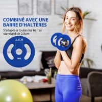SPORTNOW Lot de 2 plaques de poids 2 x 3 kg disques d'haltères pour barres Ø 2,5 cm avec poignées faciles à saisir en métal, bleu(m-5)
