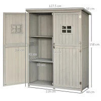 Outsunny Wooden Garden Shed with Two Windows, Tool Storage Cabinet, Outdoor Double Door Organizer 127.5L x 50W x 164H cm, Grey(m-3)