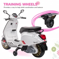 AIYAPLAY 12V Vespa Licensed Kids Electric Motorbike w/ Music, Headlights, FM Radio, for 3-6 Years - White(m-6)