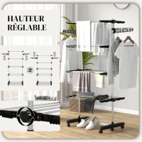 HOMCOM Séchoir à Linge étendoir pliable ailes latérales utilisation intérieur et extérieur 142 x 55 x 172 cm 4 niveaux noir(m-4)