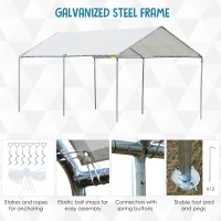 Outsunny 3 x 6m Heavy Duty Carport Garage Car Shelter Galvanized Steel Outdoor Open Canopy Tent Water UV Resistant Waterproof, White(m-4)