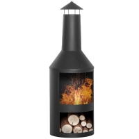 Outsunny Braciere Da Giardino Con Coperchio Parascintille E Griglia Pe Barbecue In Metallo 76x76x47cm Nero - Foto 9