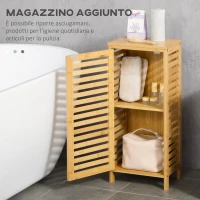 kleankin Armadietto Bagno in Bambù con Ripiano Interno Regolabile, 30x19.9x70 cm, color Legno(m-4)