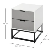 HOMCOM Bedside Cabinet with 2 Drawer Storage Unit, Unique Shape Bedroom Table Nightstand with Metal Base, for Living Room, Study Room, Dorm(m-3)