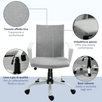 Vinsetto Sedia da Ufficio Ergonomica a Dondolo, Sedia da Studio Girevole, Poltrona Scrivania con Altezza Regolabile in Tessuto, 61x61x89-99 cm, Grigio Chiaro(m-7)
