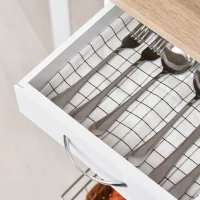 HOMCOM Carrello Portavivande Pieghevole a 6 Ruote con 3 Cestini, Cassetto e 2 Ribalte, Carrellino per Cucina in MDF e Metallo, 37x37x77.5 cm, Bianco e Legno(m-7)