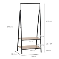 HOMCOM Clothes Rail, Freestanding Metal Clothes Rack with 2 Tier Storage Shelves for Bedroom and Entryway, 64 x 42.5 x 149 cm, Black Frame(m-3)