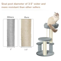 PawHut 65cm Cat Tree, Cat Tower for Kittens, Small Cat Condo with Sisal Scratching Posts, Hanging Rope, Perches - Grey(m-6)