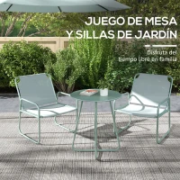 Outsunny Conjunto de Muebles de Jardín de 3 Piezas con Marco de Acero Reposabrazos y Almohadillas Ajustables para los Pies Verde(m-5)