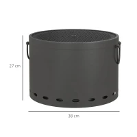 Outsunny Smokeless Fire Pit, 38cm Portable Wood Burning Firepit with Spark Screen and Poker, Low Smoke Camping Bonfire Stove for Garden Patio Picnic, Dark Grey(m-3)