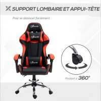 Vinsetto Chaise gaming fauteuil de bureau chaise gamer appui-tête ergonomique hauteur réglable dossier inclinable jusqu'à 135°(m-6)