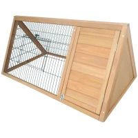 PawHut Clapier triangulaire de sol enclos extérieur niche double porte convient aux lapins poules tortue terrestre dim. 116L x 62,2l x 52,5H cm bois massif pin(m-10)