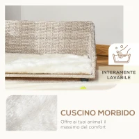 PawHut Cuccia per Cani e Gatti Rialzata in Rattan con Cuscino Lavabile Bianco, Lettino per Animali da Interno, 70.5x40x37.5cm, Beige(m-6)