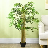 Outsunny Bambou Artificiel XXL 1,15H m arbre artificiel 730 Feuilles denses réalistes Pot Inclus Noir Vert(m-6)