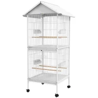 PawHut Budgie Cage with Rolling Stand, Perches, Wheels, Large Parrot Cage for Finch, Canary, Budgie, Cockatiel, White(m-11)