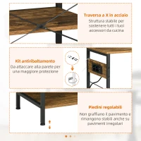 HOMCOM Mobile da Cucina a 3 ripiani in Truciolato con Presa di corrente, Porta USB e Cestino, 90x40x83cm(m-7)