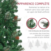 HOMCOM Sapin arbre de Noël artificiel 195 cm 556 branches avec 27 pommes de pin+ support pied pliable vert(m-7)
