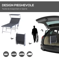 Outsunny Sedia Sdraio da Esterno con Tettuccio, Lettino Prendisole Pieghevole da Giardino in Alluminio, 169 x 72 x 50/70cm Grigio Scuro(m-6)