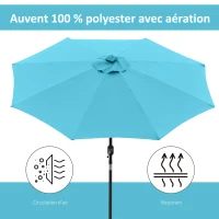 Outsunny Parasol lumineux octogonal inclinable dim. Ø 2,7 x 2,45H m parasol LED solaire métal polyester haute densité bleu turquoise(m-7)