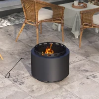 Outsunny Smokeless Fire Pit, 48.5cm Portable Wood Burning Firepit with Poker for Garden Camping Bonfire Party, Metal, Black(m-8)