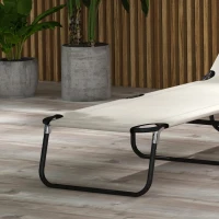 Outsunny Garden Sun Lounger, with Five-Position Back - Cream White(m-8)