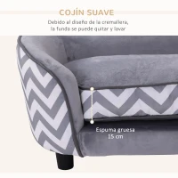 PawHut Sofá para Mascotas Sofá Acolchado para Perros y Gatos de Madera Cama Elevada para Perros y Gatos con Cojín Grueso Patas y Bolsillo de Almacenaje 68,5x40,5x40,5 cm Gris(m-5)