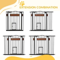 PawHut Pet Gate Safety Gate, with Cat Flap, Auto Close, for Staircases, Doorways, Hallways, 74-105cm Wide - Black(m-8)