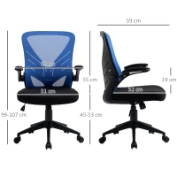 Vinsetto Silla de Oficina Ergonómica Silla de Juvenil con Altura Ajustable Reposabrazos Abatible y Soporte Lumbar Transpirable 62x59x99-107 cm Azul y Negro(m-3)