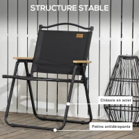 Outsunny Chaise de camping chaise de pêche pliante avec accoudoirs tissu Oxford et structure acier 54 x 59 x 78 cm noir(m-7)