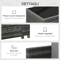 Outsunny Set da 7 Pezzi Salotto da Esterni in Rattan con Poltrona Pouf Tavolino Grigio(m-6)