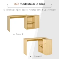 HOMCOM Scrivania Moderna per Computer Girevole con 2 Ripiani e 2 Cassetti, Tavolo da Pranzo in Truciolato, 117x82x74 cm, color Rovere e Legno(m-5)