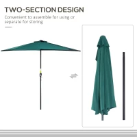 Outsunny 2.7m Garden Half Parasol, Outdoor Balcony Umbrella with 5 Steel Ribs, Patio Sun Shade, Green(m-4)