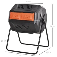 Outsunny 160L 360° Rotating Dual Chamber Composter - Orange(m-3)