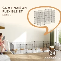 PawHut Enclos pour animaux parc pour petits animaux modulable 24 panneaux pour lapins grillagés en acier 120 x 60 x 80 cm noir(m-4)