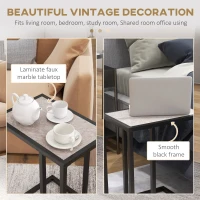 HOMCOM C Shape Bedside Table w/Metal Frame Marble-Effect Top Sofa Narrow Snack End Table for Living Room, Grey(m-5)