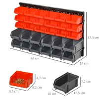 DURHAND Estantería de Almacenaje para Pared 33 Piezas con Cajas de 2 Tamaños Diferentes Ideal para Tornillos 37,5x18x63 cm Rojo(m-3)