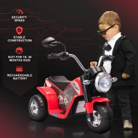 HOMCOM 6V Kids Electric Motorbike 3 Wheels Ride On Toy with Horn Headlights Realistic Sounds for Girl Boy 18 - 36 Months Red(m-5)