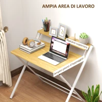 HOMCOM Scrivania Pieghevole con Ripiano Rialzato e Gambe a X, in Legno e Acciaio, 86x66x82 cm, Bianco e color Legno(m-5)