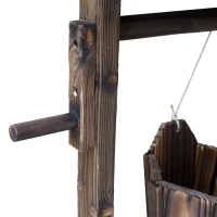 Outsunny Wooden Wishing Well Planter Outdoor Flower Pot Backyard Garden Decor w/ Bucket(m-9)