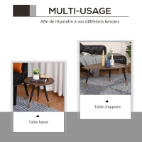 HOMCOM Lot de 2 Tables Basses gigognes Style Art déco Pieds effilés inclinés métal Noir extrémités doré Plateaux MDF Aspect Teck foncé(m-5)